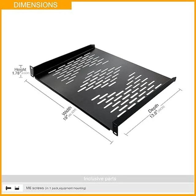 Alt view image 3 of 5 - 2 Pieces 1U Rack Shelves 19 Tray Cabinet Mount Vented Cantilevers for Network Equipment Shelf Mounting, 14 Inches 35CM Depth, Black 2PCS