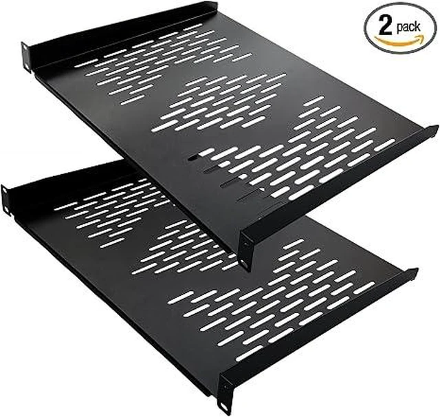 Main image of 2 Pieces 1U Rack Shelves 19 Tray Cabinet Mount Vented Cantilevers for Network Equipment Shelf Mounting, 14 Inches 35CM Depth, Black 2PCS