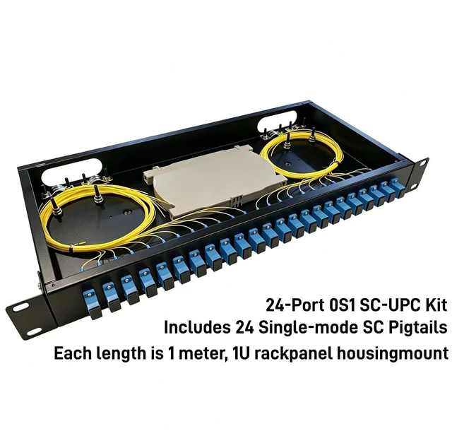 Alt view image 3 of 7 - 24 Port SC Rack Mount Enclosure Box + Splice Trays Fiber Cables Spool SingleMode SC-UPC Kit (Include 1M 24Strand Pigtail+24 Core LGX Loaded Patch Panel - Fits 19" Racks Cabinet