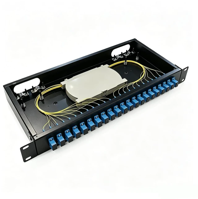 Main image of 24 Port SC Rack Mount Enclosure Box + Splice Trays Fiber Cables Spool SingleMode SC-UPC Kit (Include 1M 24Strand Pigtail+24 Core LGX Loaded Patch Panel - Fits 19" Racks Cabinet