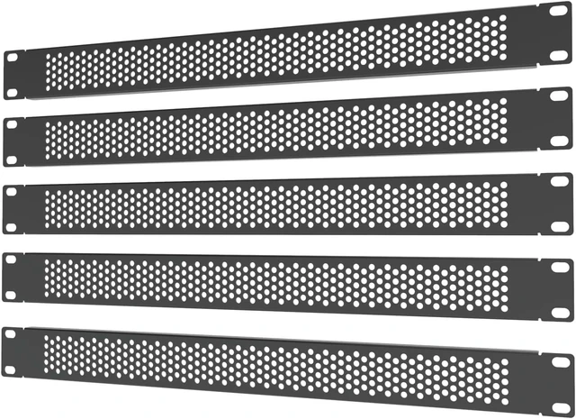 Main image of 5 Pack 1U Venting Blank Panel - Steel Blank Rack Mount Panel Filler Spacer for 19in Server Rack Cabinet or Enclosure, Black