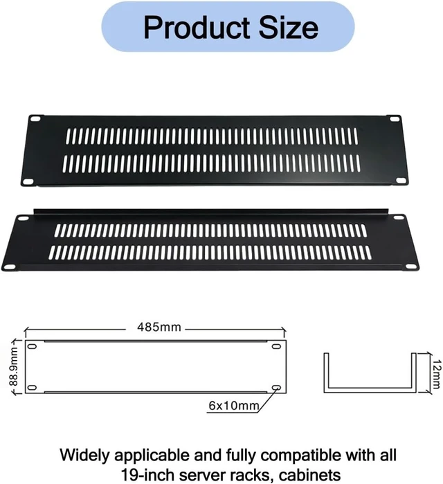 Alt view image 3 of 5 - 5 Pack 2U Blank Panel - Metal Rack Mount Filler Panel Suitable for 19in Server Rack Cabinet or Enclosure (2U Venting Panel)