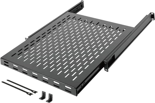Main image of 1U Sliding Rack Shelf,4-Post Vented Rack Mount Shelf,21.7in Deep with Adjustable Mounting Depth 21.7-35.4in,Supports to 110lbs,for 19 Inch AV/Network Equipment Rack,Unassembled,Black