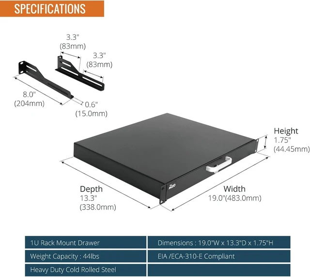 Alt view image 4 of 5 - 1U Rack Drawer,Rack Mount Drawer for 19in Network Equipment/Server/AV Rack or Cabinet Enclosure,Sliding and Lockable Server Rack Drawer - Load-Bearing 44lb (20kg),with Cable Management Holes