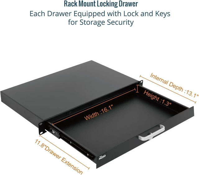 Alt view image 2 of 5 - 1U Rack Drawer,Rack Mount Drawer for 19in Network Equipment/Server/AV Rack or Cabinet Enclosure,Sliding and Lockable Server Rack Drawer - Load-Bearing 44lb (20kg),with Cable Management Holes