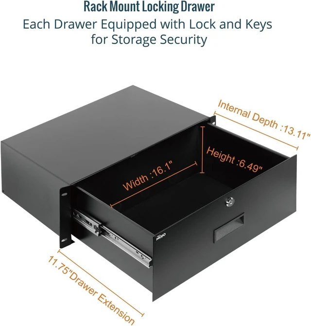 Alt view image 3 of 5 - 4U Rack Drawer,Rack Mount Drawer for 19in Network Equipment/Server/AV Rack or Cabinet Enclosure,Sliding and Lockable Server Rack Drawer - Load-Bearing 44lb (20kg),with Cable Management Holes