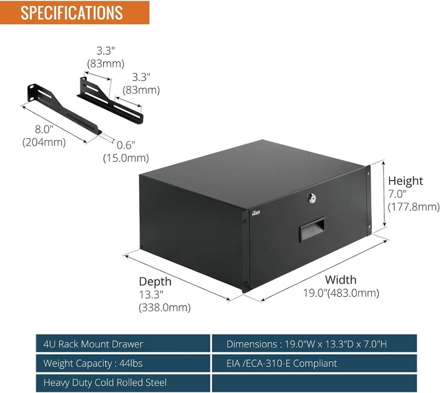 Alt view image 2 of 5 - 4U Rack Drawer,Rack Mount Drawer for 19in Network Equipment/Server/AV Rack or Cabinet Enclosure,Sliding and Lockable Server Rack Drawer - Load-Bearing 44lb (20kg),with Cable Management Holes