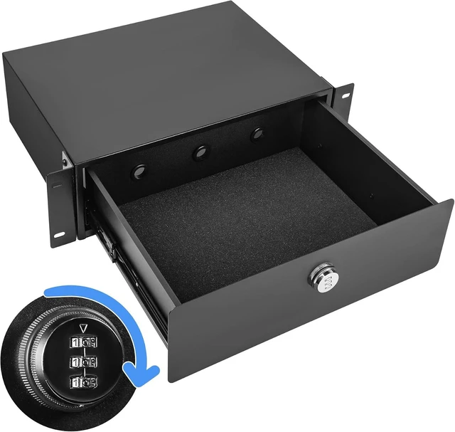 Main image of 3U Rack Mount Drawer, Server Rack Drawer w/Combination Lock Foam Pad & Smooth Rails, Powder Coated, Fit for Most 19" Server /DJ /AV /Network Equipment Racks, Enclosures and Cabinets