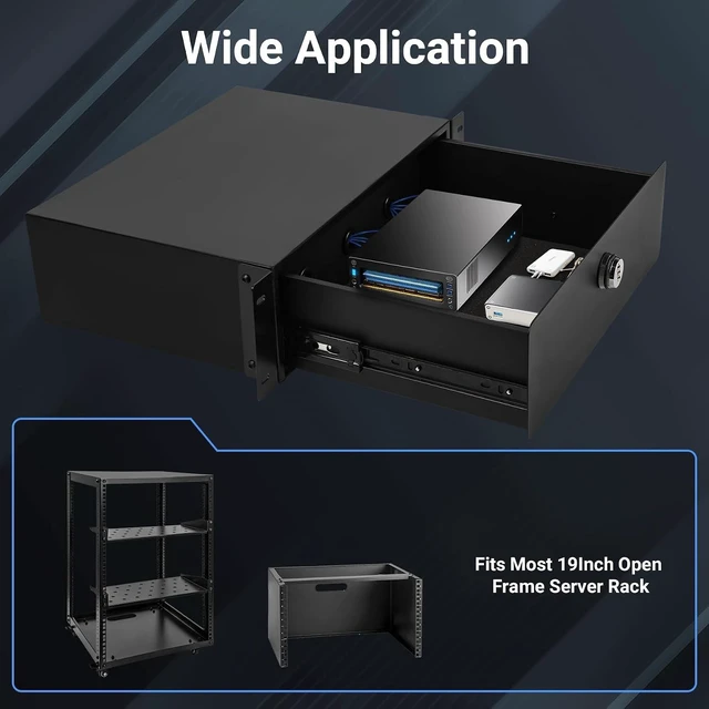 Alt view image 4 of 7 - 3U Rack Mount Drawer, Server Rack Drawer w/Combination Lock Foam Pad & Smooth Rails, Powder Coated, Fit for Most 19" Server /DJ /AV /Network Equipment Racks, Enclosures and Cabinets