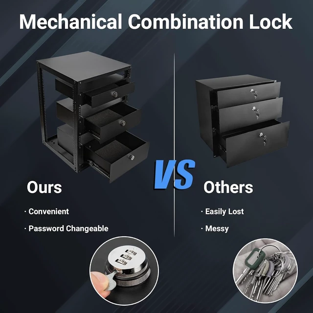 Alt view image 6 of 7 - 4U Rack Drawer, Server Rack Mount Drawer w/Combination Lock Foam Pad & Smooth Rails, Powder Coated, Fit for Most 19" Server/ AV/ DJ/ Network Equipment Racks, Enclosures and Cabinets
