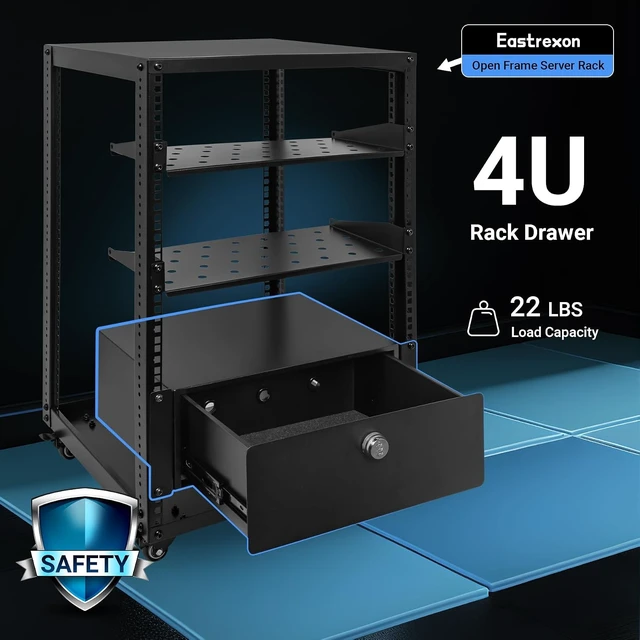 Alt view image 2 of 7 - 4U Rack Drawer, Server Rack Mount Drawer w/Combination Lock Foam Pad & Smooth Rails, Powder Coated, Fit for Most 19" Server/ AV/ DJ/ Network Equipment Racks, Enclosures and Cabinets