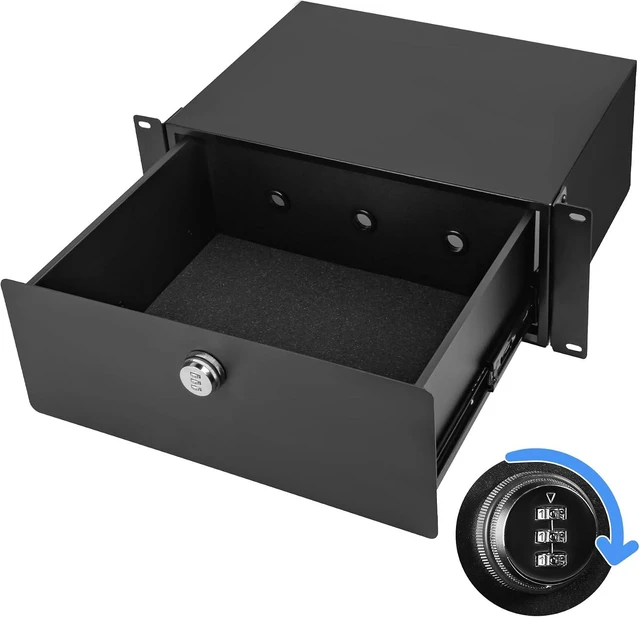 Main image of 4U Rack Drawer, Server Rack Mount Drawer w/Combination Lock Foam Pad & Smooth Rails, Powder Coated, Fit for Most 19" Server/ AV/ DJ/ Network Equipment Racks, Enclosures and Cabinets