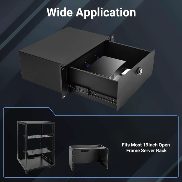 Alt view image 5 of 7 - 4U Rack Drawer, Server Rack Mount Drawer w/Combination Lock Foam Pad & Smooth Rails, Powder Coated, Fit for Most 19" Server/ AV/ DJ/ Network Equipment Racks, Enclosures and Cabinets
