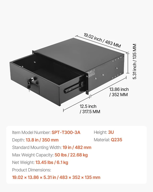 Alt view image 6 of 7 - 3U Rack Drawer, Lockable Server Cabinet Case, 13.8'' Depth Server Rack Mount Drawer, for 19'' Network Equipment/DJ/AV Rack or Cabinet Enclosure, 50 lbs Max Load, with Cable Management Holes