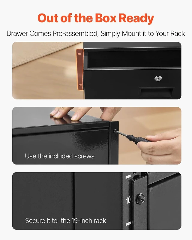Alt view image 4 of 7 - 4U Rack Drawer, Lockable Server Cabinet Case, 13.8'' Depth Server Rack Mount Drawer, for 19'' Network Equipment/DJ/AV Rack or Cabinet Enclosure, 50 lbs Max Load, with Cable Management Holes