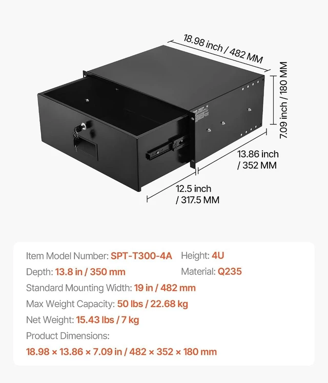 Alt view image 3 of 7 - 4U Rack Drawer, Lockable Server Cabinet Case, 13.8'' Depth Server Rack Mount Drawer, for 19'' Network Equipment/DJ/AV Rack or Cabinet Enclosure, 50 lbs Max Load, with Cable Management Holes