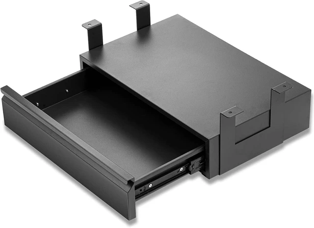 Main image of Under Desk Drawer 18, Under Workbench Tool Storage Hanging Drawers, Black Tall, Under Counter Shelf Pencil Drawer, Slide Pull Out Shop Drawer Base, Under Desk Lip with Crossbar Storage Drawer