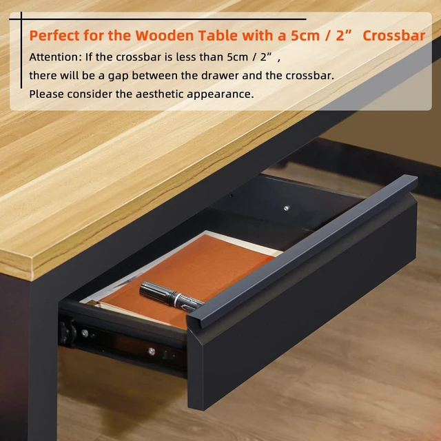 Alt view image 4 of 5 - Under Desk Drawer 18, Under Workbench Tool Storage Hanging Drawers, Black Tall, Under Counter Shelf Pencil Drawer, Slide Pull Out Shop Drawer Base, Under Desk Lip with Crossbar Storage Drawer