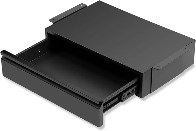 Main image of Under Desk Drawer 18, Under Cabinet Counter Mount Pencil Drawer Black Normal 1 Pack, Under Workbench Tool Storage Hanging Metal Drawer, Large Standing Desk Organizer for Flat Bottom Table