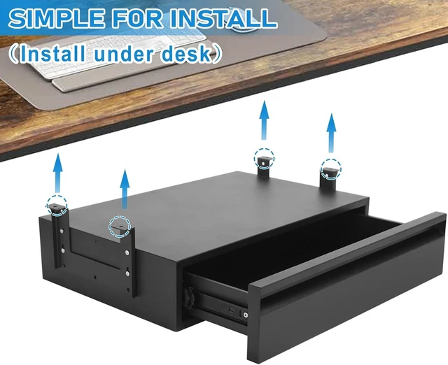 Alt view image 4 of 7 - 18 inch Under Desk Drawer, Adjustable Pull Out Storage Organizer
Under Table Drawer Adjustable Height, Smooth Slide Rails, Carbon Steel Hidden Under Desk Drawer Slide Out Hold 44 lbs