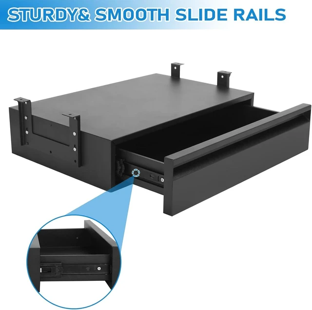 Alt view image 7 of 7 - 18 inch Under Desk Drawer, Adjustable Pull Out Storage Organizer
Under Table Drawer Adjustable Height, Smooth Slide Rails, Carbon Steel Hidden Under Desk Drawer Slide Out Hold 44 lbs