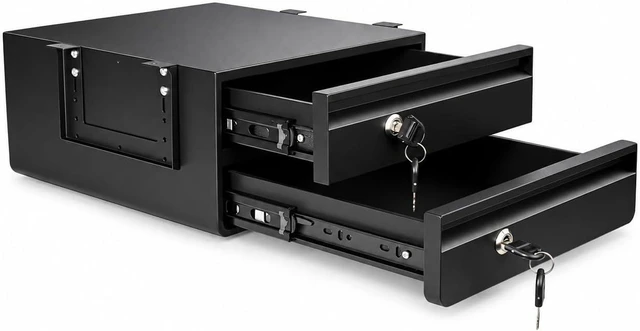 Main image of 14" D 2Tier Under Desk Drawer Lockable Pull Out Storage Organizer Metal Under Table Drawer with Lock & Key, Adjustable Height Under Desk Drawer Slide Out Smooth Slide Rails, Tier Hold 33 lbs