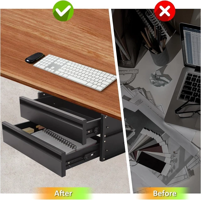 Alt view image 2 of 7 - 15 inch 2-tier Under Desk Drawer Slide Out Storage Organizer
Under Desk Drawer Slide Out Adjustable Height, Smooth Slide Rails, Carbon Steel Under Table Drawer, Tier Hold 22 Lbs