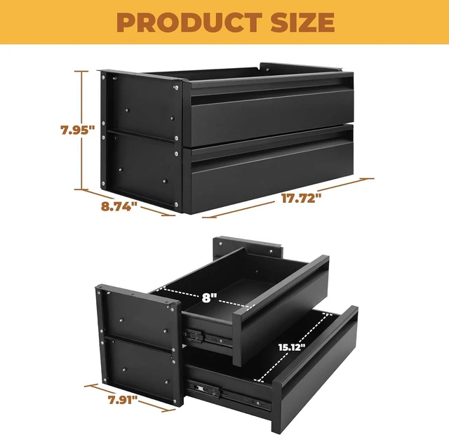 Alt view image 5 of 7 - 15 inch 2-tier Under Desk Drawer Slide Out Storage Organizer
Under Desk Drawer Slide Out Adjustable Height, Smooth Slide Rails, Carbon Steel Under Table Drawer, Tier Hold 22 Lbs