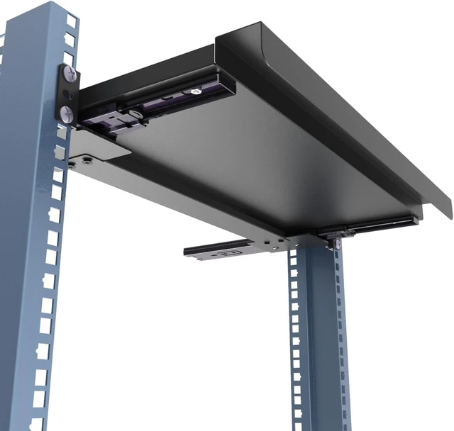 Alt view image 5 of 5 - 1U Keyboard Tray 8" Deep, Universal 19" Rack Mount Sliding, Metal Rack Mount Shelf for Network Equipments Server Rack or Cabinet (8inch