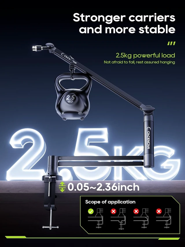 Alt view image 7 of 7 - Boom Arm, 360° Rotatable Microphone Stand with Desk Mount, Foldable Desk Mic Arm with 3/8'' to 5/8'' Screw Adapter, Microphone Arm for Live Streaming, Gaming, Podcasting, Radio