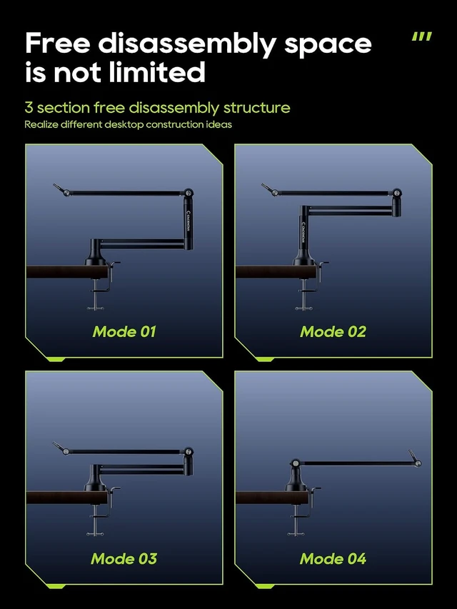 Alt view image 2 of 7 - Boom Arm, 360° Rotatable Microphone Stand with Desk Mount, Foldable Desk Mic Arm with 3/8'' to 5/8'' Screw Adapter, Microphone Arm for Live Streaming, Gaming, Podcasting, Radio