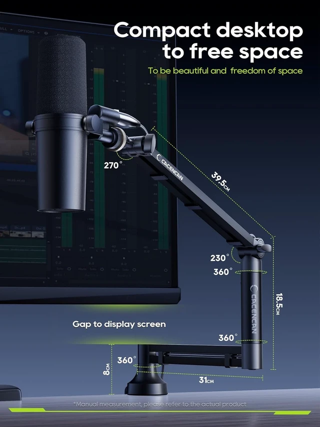 Alt view image 3 of 7 - Boom Arm, 360° Rotatable Microphone Stand with Desk Mount, Foldable Desk Mic Arm with 3/8'' to 5/8'' Screw Adapter, Microphone Arm for Live Streaming, Gaming, Podcasting, Radio