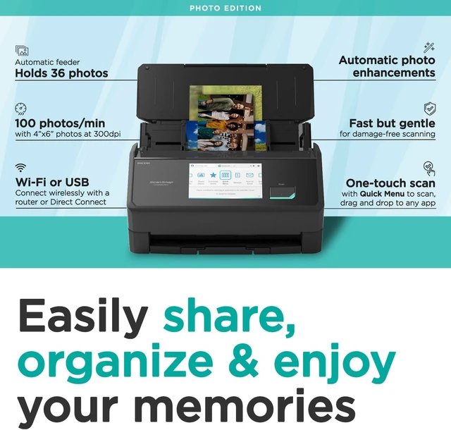 Alt view image 3 of 7 - ScanSnap iX2500 Photo Edition Wireless or USB High-Speed Scanner, Black, Cloud Enabled | Photos, Documents & Receipts | Large 5" Touchscreen | Mac or PC