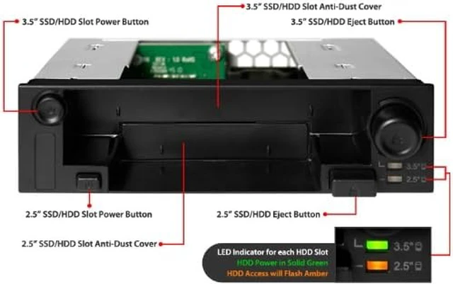 Alt view image 2 of 5 - ICY DOCK 2 Bay 2.5" & 3.5" SATA HDD/SSD Hot Swap Mobile / Caddy / Docking for External 5.25" Bay | DuoSwap MB971SP-B