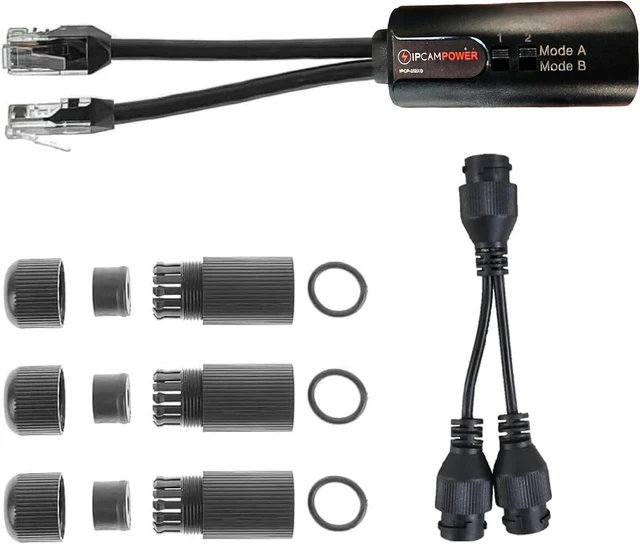 Main image of POE Combiner Splitter Adapter, Run 2 IP Cameras on 1 Cable, Works on all POE Switches, POE NVR and POE Cameras, Mode A and B POE Compatible