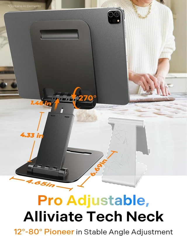 Alt view image 4 of 6 - iPad Stand Tablet Holder for Desk, Kindle Accessories Stand for Apple, iPhone Duo iPad Accessories, Fold Portable Monitor Stand, Phone Stand Desk Accessories Offices Essentials