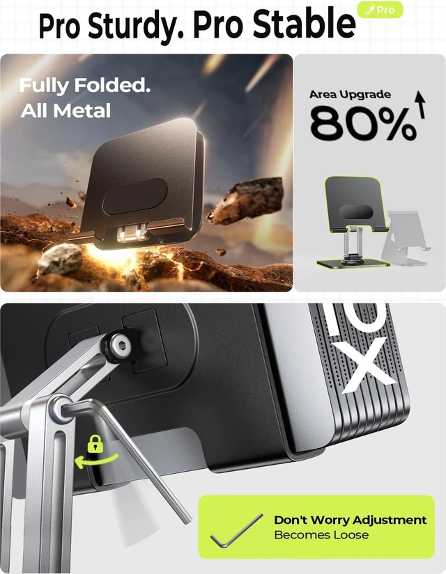 Alt view image 6 of 7 - For iPad Stand Holder, Aluminum Tablet Stand Holder for iPad, 2026 iPad Accessories, Rotating Display Stand, Home Office for Desk Women Gifts Kindle Tablet PS Switch iPhone 11"-4.7"