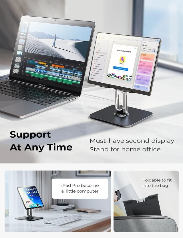 Alt view image 7 of 7 - For iPad Stand Holder, Aluminum Tablet Stand Holder for iPad, 2026 iPad Accessories, Rotating Display Stand, Home Office for Desk Women Gifts Kindle Tablet PS Switch iPhone 11"-4.7"