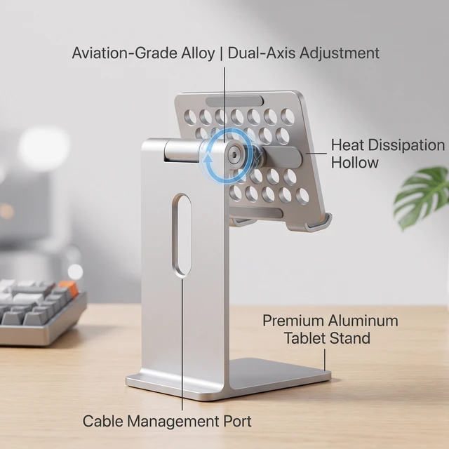 Alt view image 3 of 6 - Adjustable Cell Phone Stand,Aluminum Alloy Cellphone Holder Stand, Cell Phone Charger Stand for iPhone,soporte para Tablet,Compatible with Tablets and Smartphones up to 12.9 inches - Grey
