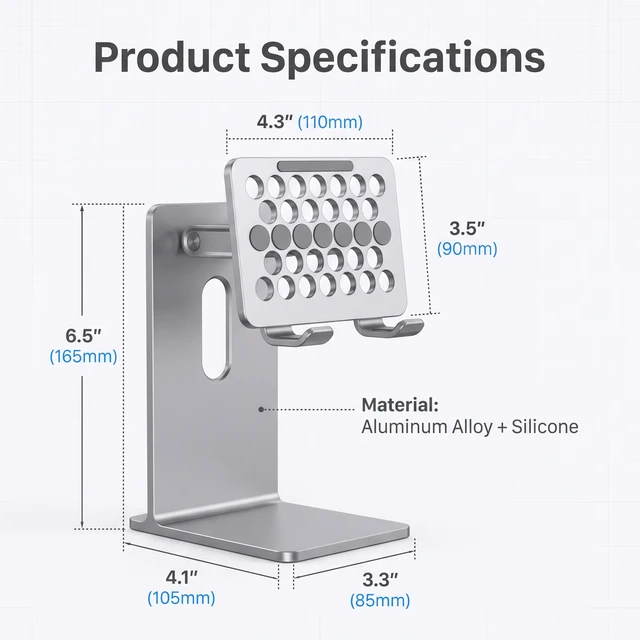 Alt view image 2 of 6 - Adjustable Cell Phone Stand,Aluminum Alloy Cellphone Holder Stand, Cell Phone Charger Stand for iPhone,soporte para Tablet,Compatible with Tablets and Smartphones up to 12.9 inches - Grey
