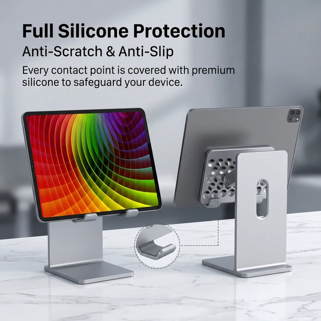 Alt view image 5 of 6 - Adjustable Cell Phone Stand,Aluminum Alloy Cellphone Holder Stand, Cell Phone Charger Stand for iPhone,soporte para Tablet,Compatible with Tablets and Smartphones up to 12.9 inches - Grey