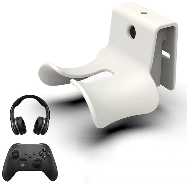 Main image of Headset Wall Mount, Under Desk Headphone Hanger, Controller Holder, Gamepad Controller Holder, Adhesive/Screws, Universal Hanger Hook (White)