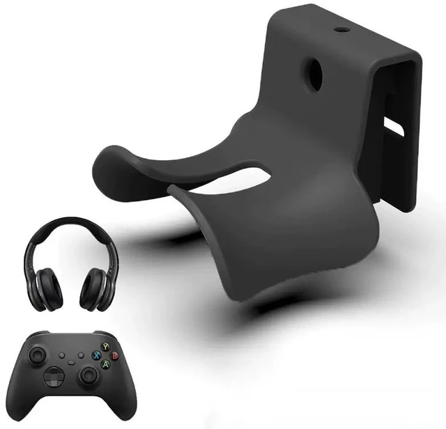 Main image of Headset Wall Mount, Under Desk Headphone Hanger, Controller Holder, Gamepad Controller Holder, Adhesive/Screws, Universal Hanger Hook (Black)