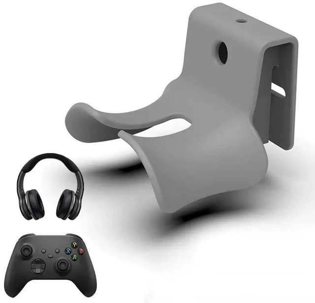 Main image of Headset Wall Mount, Under Desk Headphone Hanger, Controller Holder, Gamepad Controller Holder, Adhesive/Screws, Universal Hanger Hook (Grey)