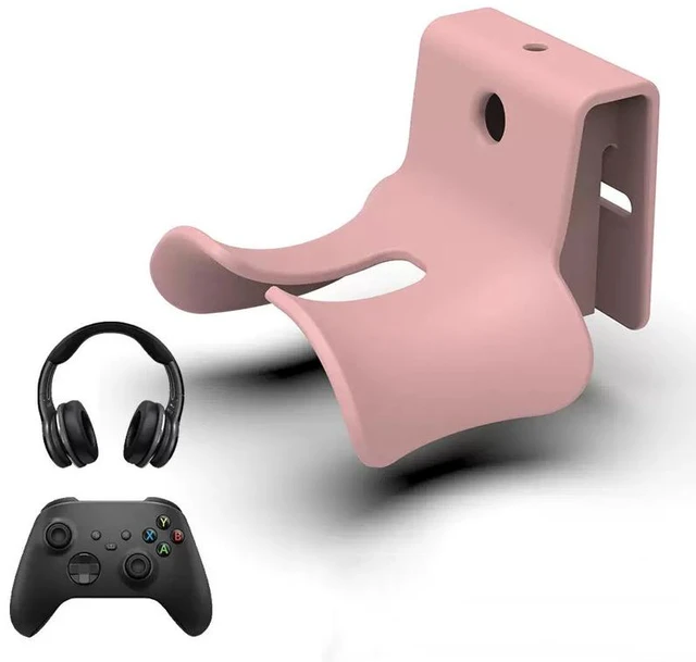 Main image of Headset Wall Mount, Under Desk Headphone Hanger, Controller Holder, Gamepad Controller Holder, Adhesive/Screws, Universal Hanger Hook (Pink)