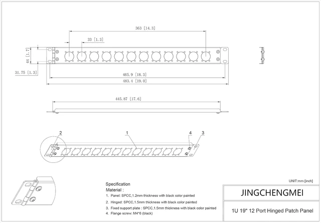 Alt view image 7 of 7 - 1U XLR HDMI 12 Port/Way/Hole Hinged Rack Mount Patch Panel
D-Type Connectors Punch-Out Audio Panel with Hinged Side for 19 inches Audio Enclosure, Server Computer Equipment