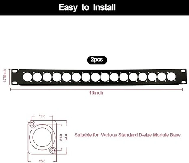 Alt view image 2 of 7 - XLR HDMI Audio Rack Mount Panel, 1U Hinged D-Series Punched Metal HDMI Rack Mount Connectors for 19" Enclosure Server Computer Equipment Studio (16 Port, 1U)