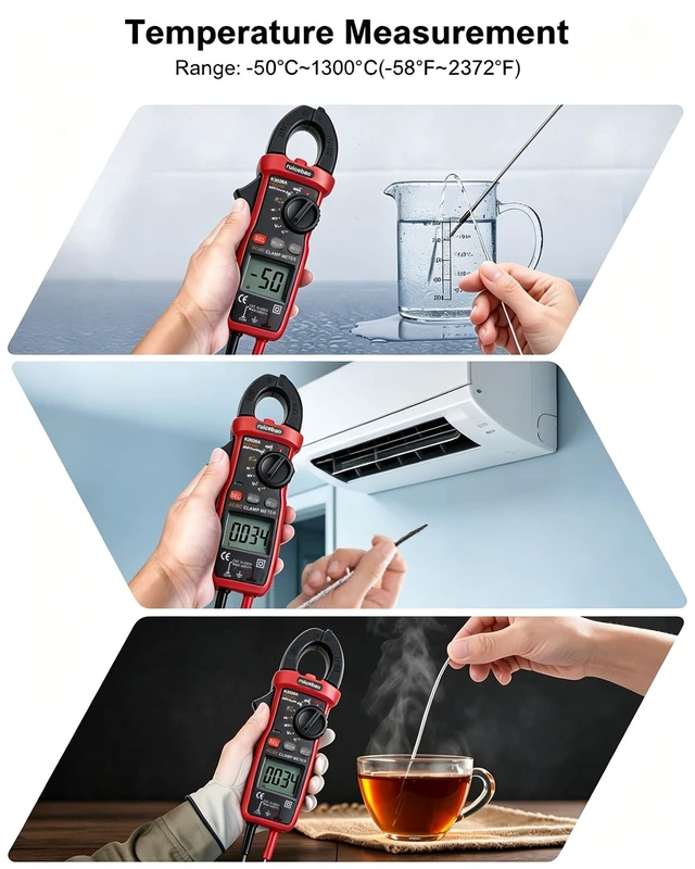 Alt view image 5 of 7 - Digital Clamp Meter, 6000 Counts, Measures High AC/DC Current 600A, 600V AC/DC Voltage, Multimeter, Voltage Meter, Backlit Display, Amp Meter, Electrician Tools, with Alligator Clips