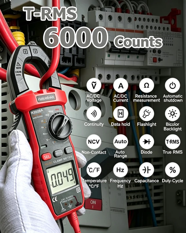 Alt view image 3 of 7 - Digital Clamp Meter, 6000 Counts, Measures High AC/DC Current 600A, 600V AC/DC Voltage, Multimeter, Voltage Meter, Backlit Display, Amp Meter, Electrician Tools, with Alligator Clips