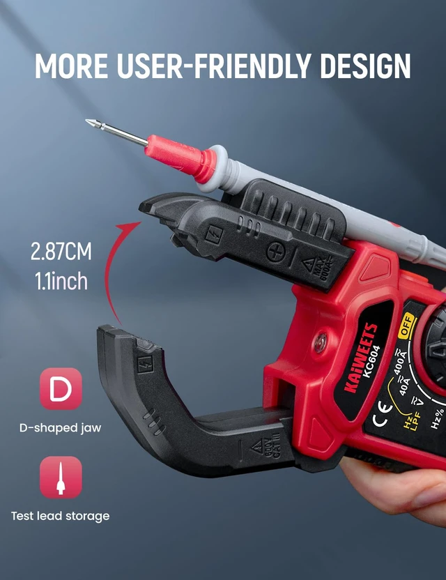 Alt view image 4 of 7 - Digital Clamp Meter Multimeter with D-Shaped Jaw for AC/DC Current & Voltage, Auto-ranging 4000 Counts Voltage Tester with Flashlight Backlight, Measuring Temperature Continuity Diode NCV